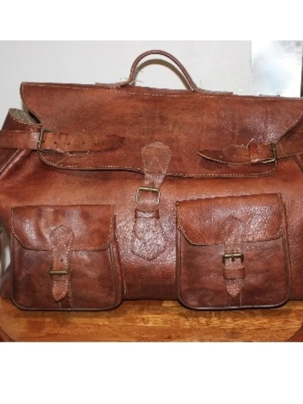 Vintage Handmade Large Saddle Travel Luggge Duffle Bag Weekender Carry on